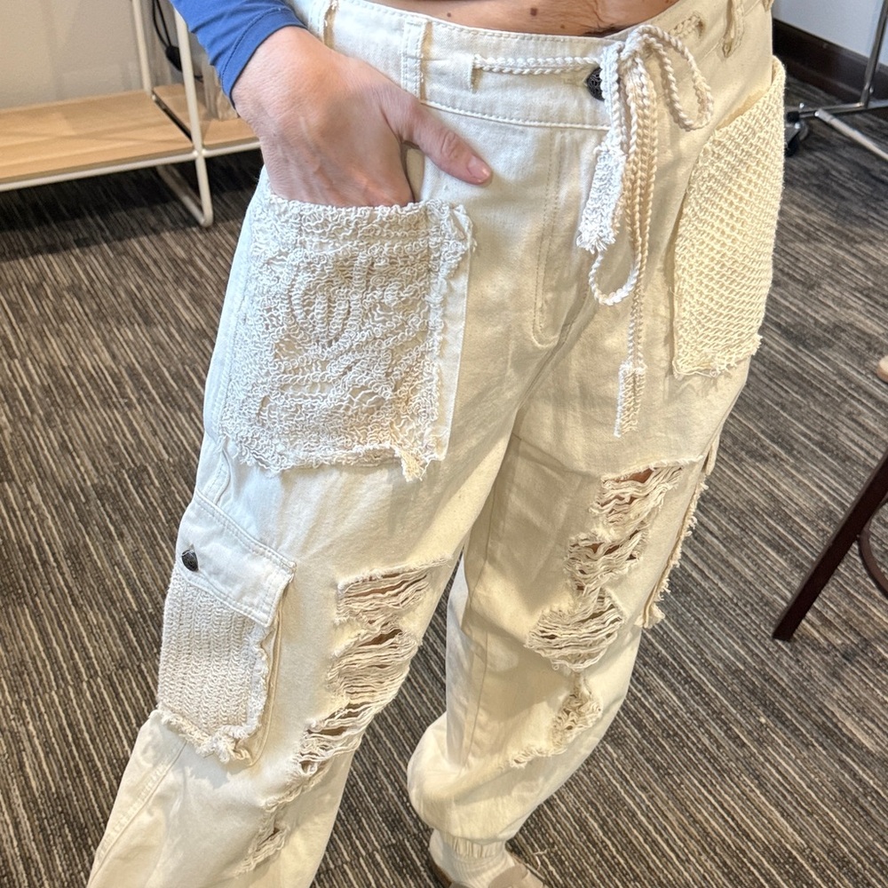 Pol Distressed White Patchwork Jeans - image 3